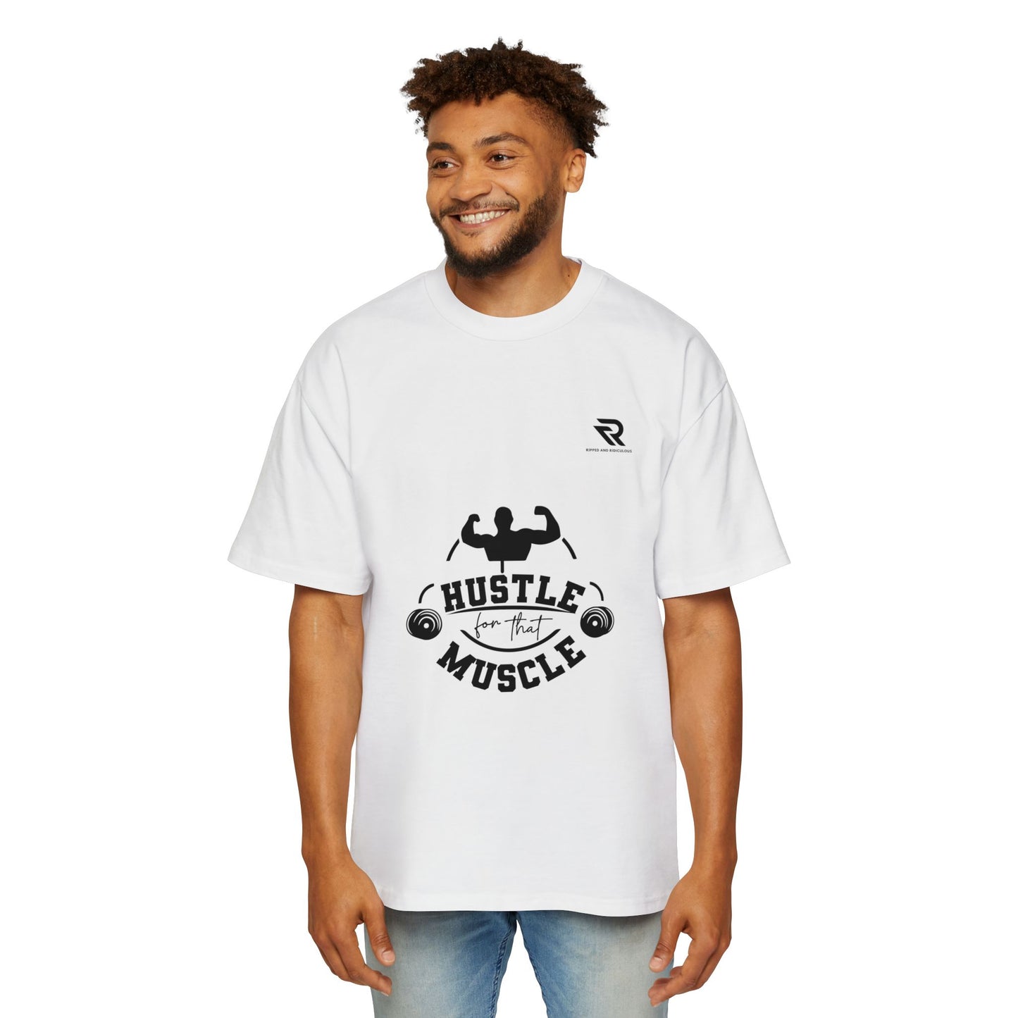 Hustle for That Muscle Oversized Tee - Motivational Mens Workout Shirt