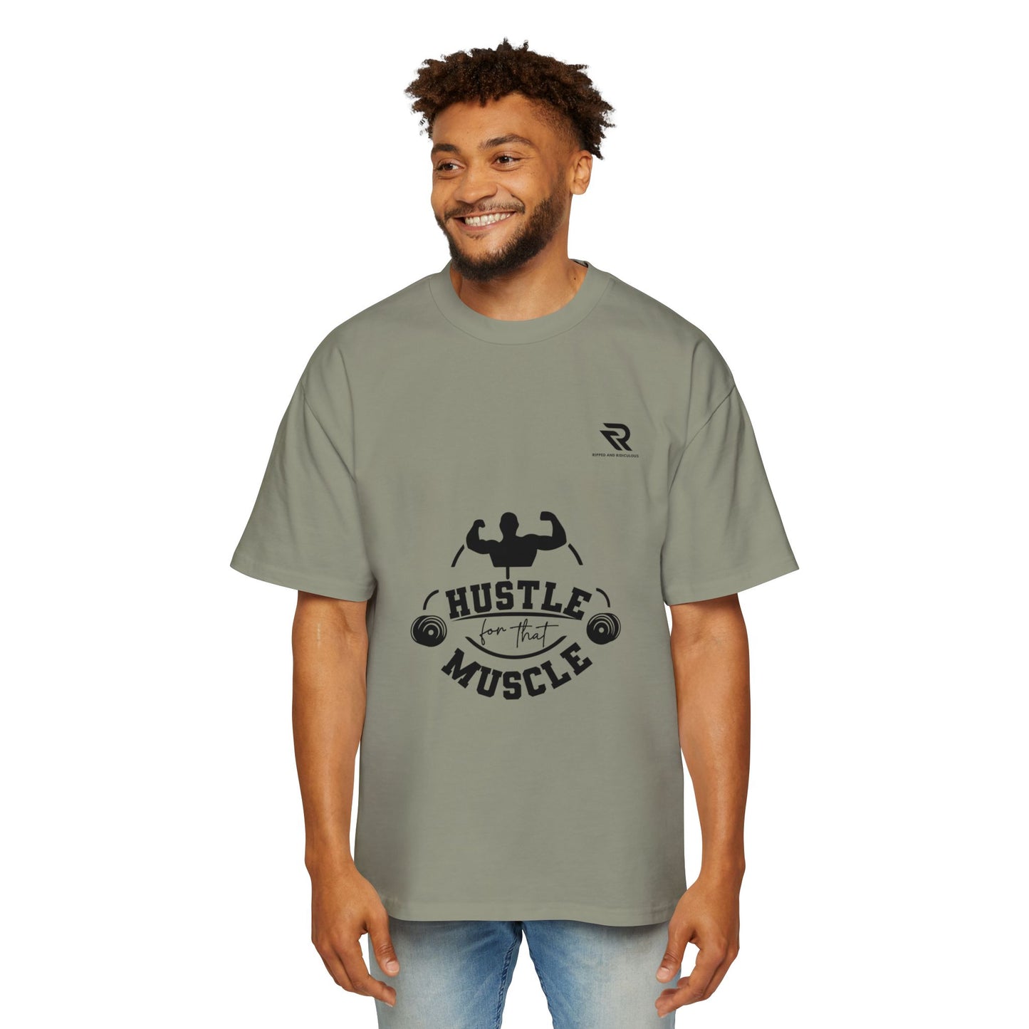 Hustle for That Muscle Oversized Tee - Motivational Mens Workout Shirt