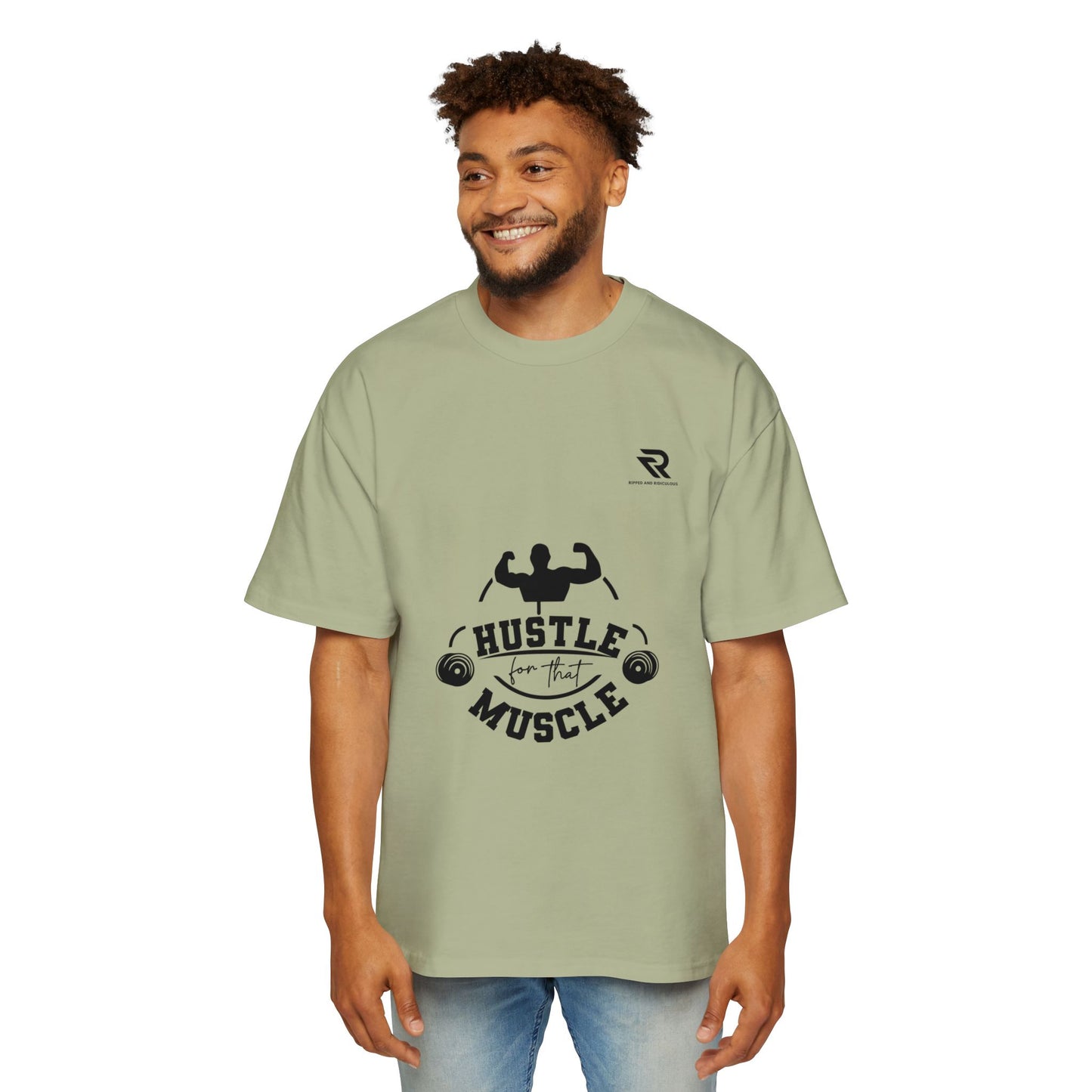 Hustle for That Muscle Oversized Tee - Motivational Mens Workout Shirt
